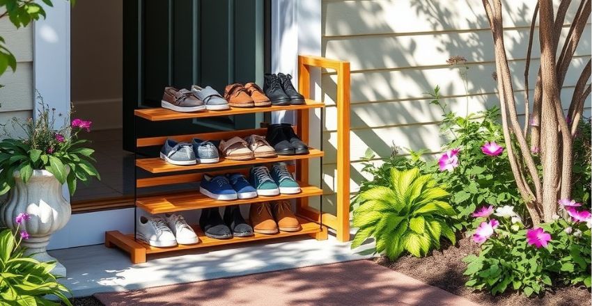 Outdoor shoe storage matching a home’s aesthetic